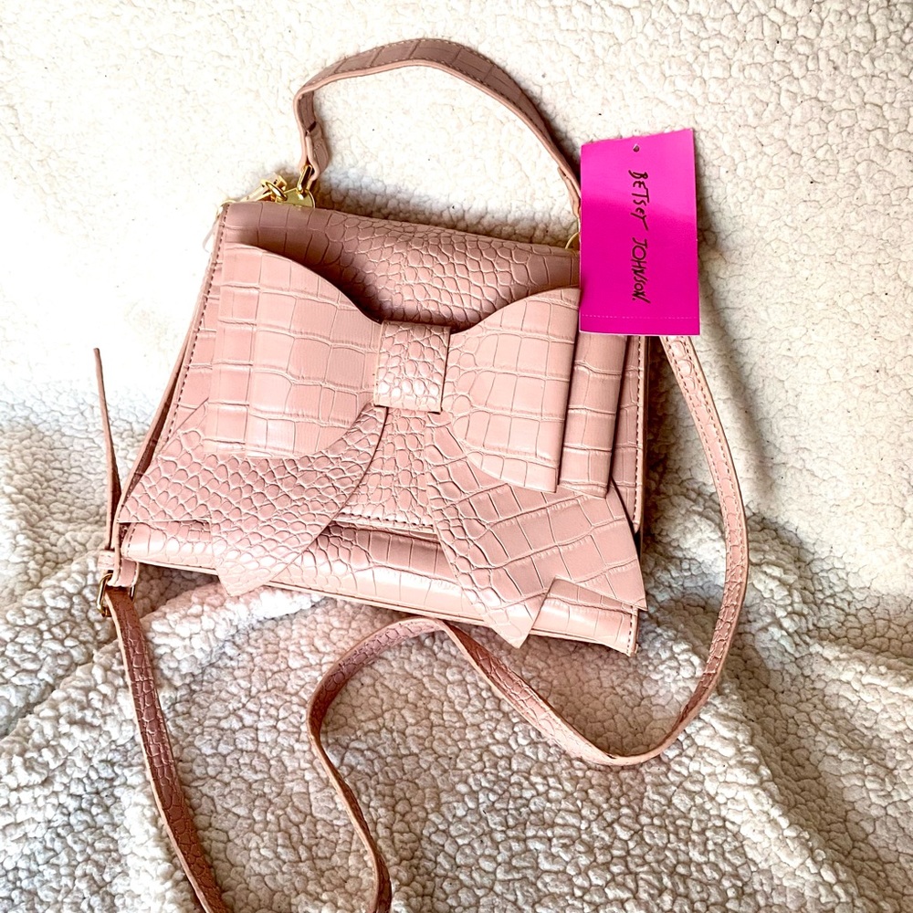 Betsey Johnson Top Handle Crossbody Bow Bag Crocodile Pattern NWT